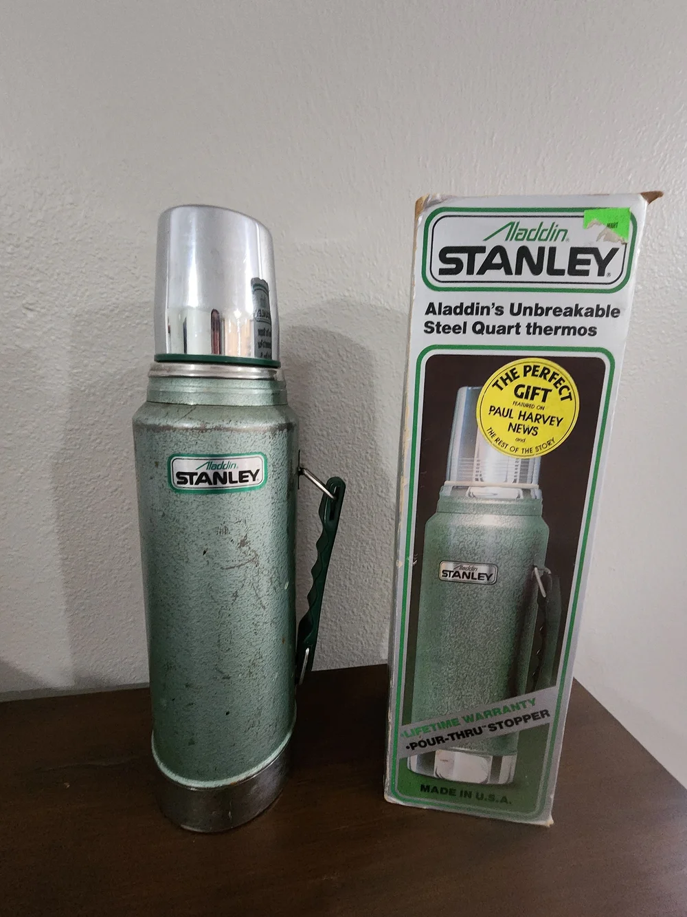 Stanley Green Metal Quart Thermos - Vintage Look